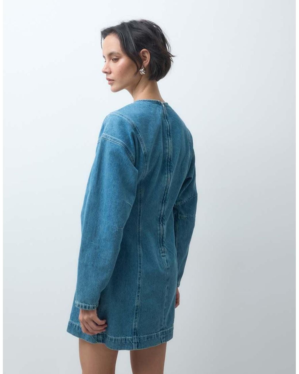 ASOS Blue Denim Seamed Long Sleeve Mini Dress