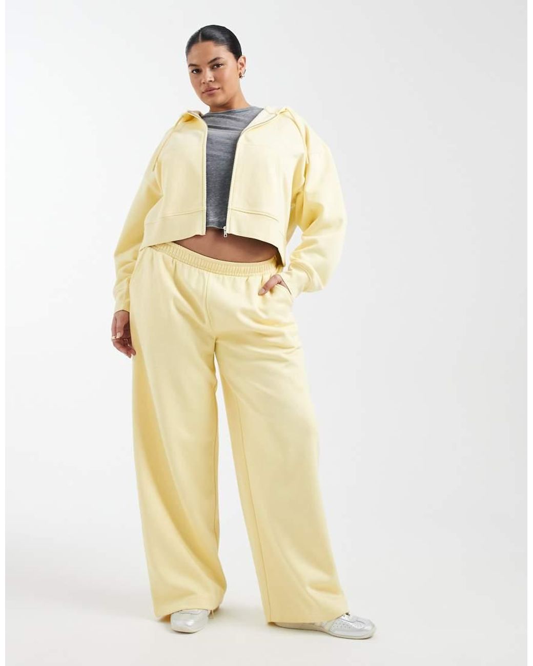 ASOS Yellow Asos Design Curve Cropped Zip Through Brushback Hoodie