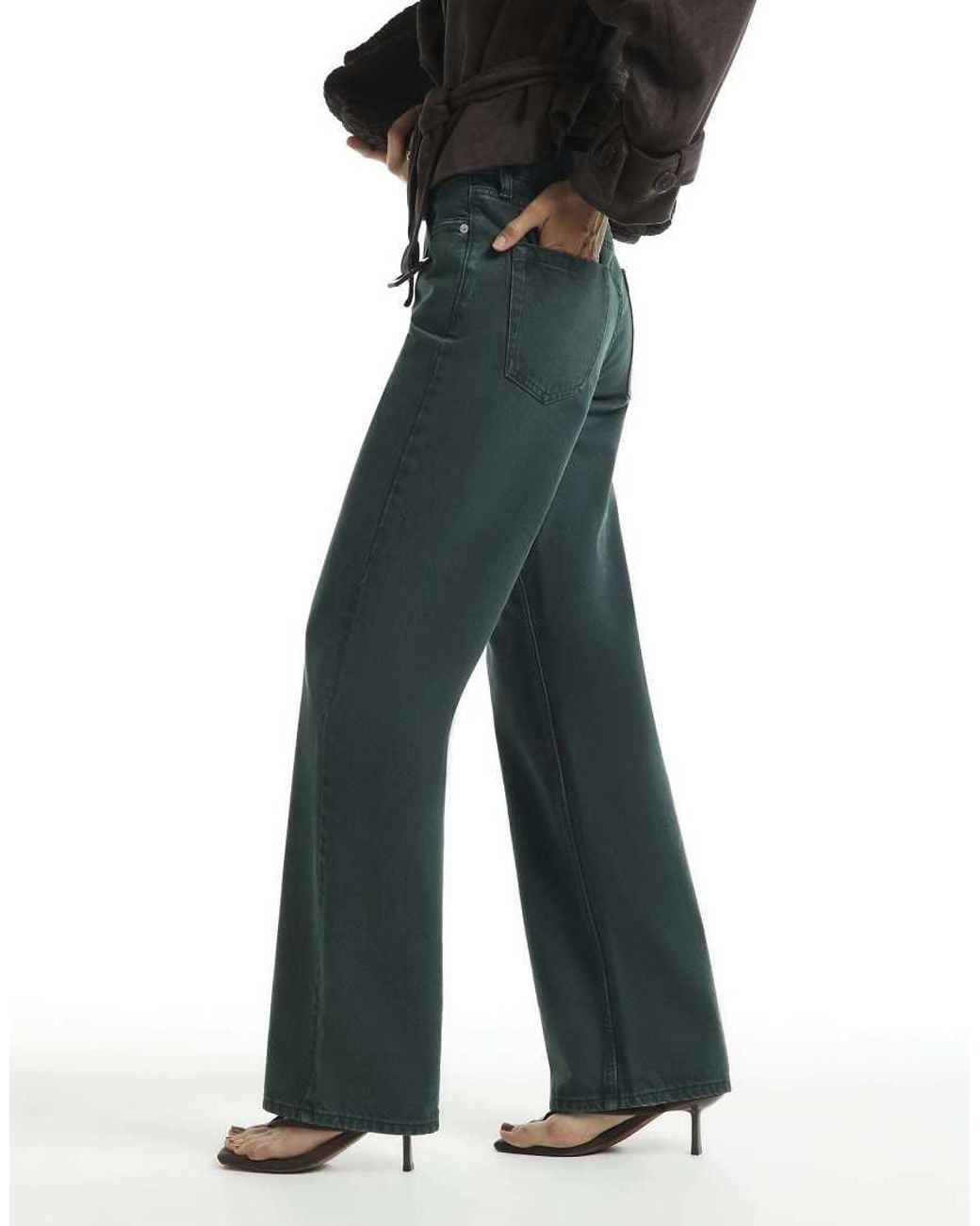 River Island Green High Waist Relaxed Straight Jeans