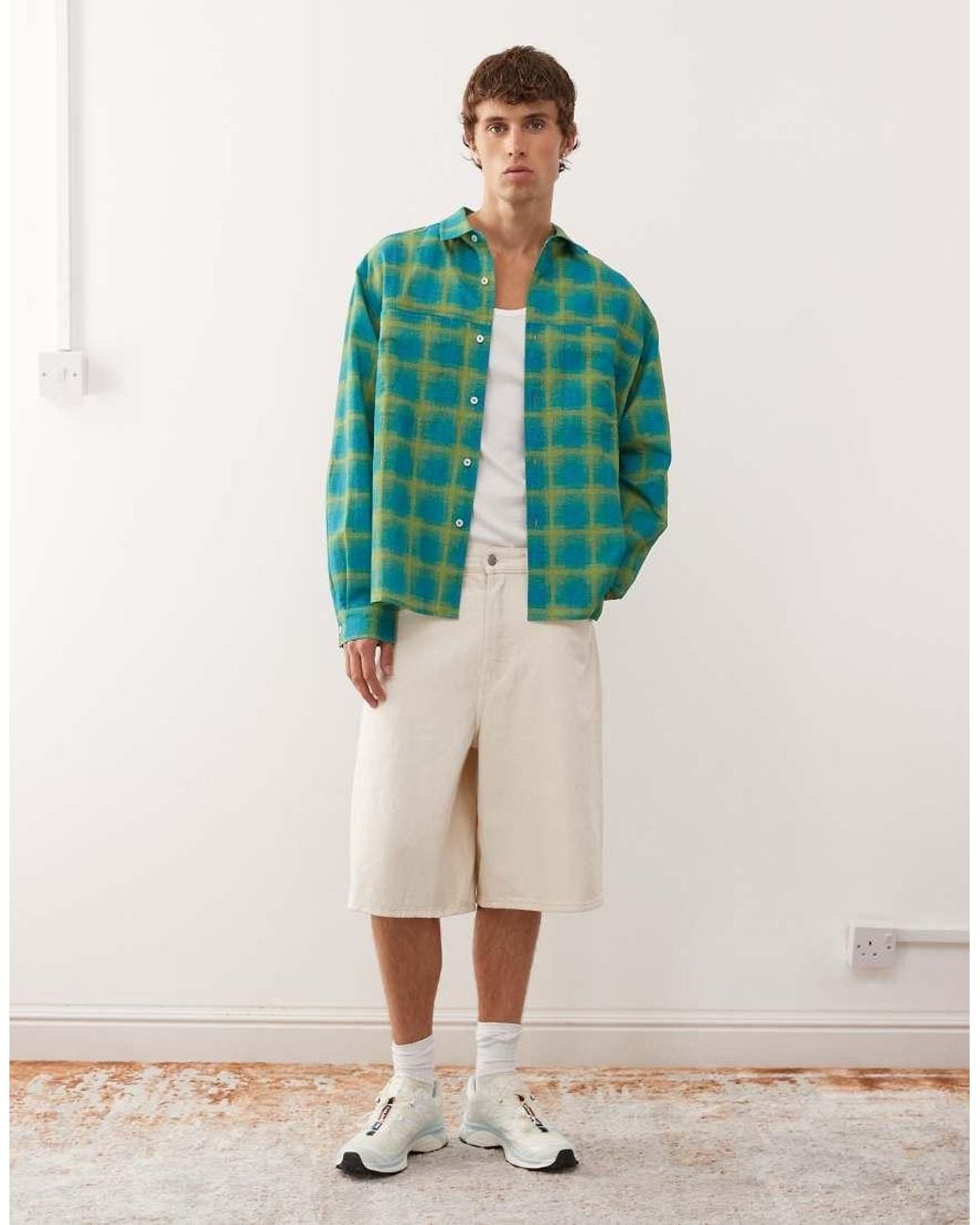Reclaimed Vintage Green Boxy Crop Shirt for men