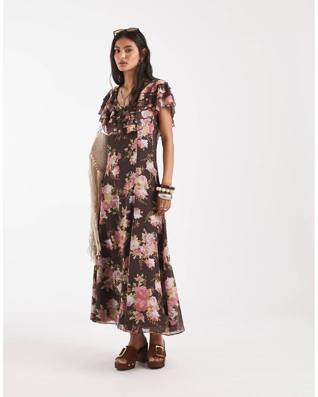 Free People White Forsythia Ruffle Sleeve Boho Maxi Dress
