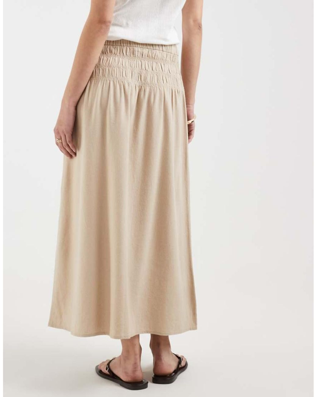 ONLY Natural Linen Blend Ruched Waist Maxi Skirt