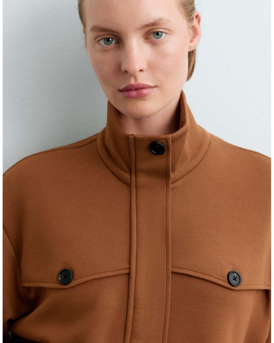 Oysho Brown High-Neck Cropped Jacket