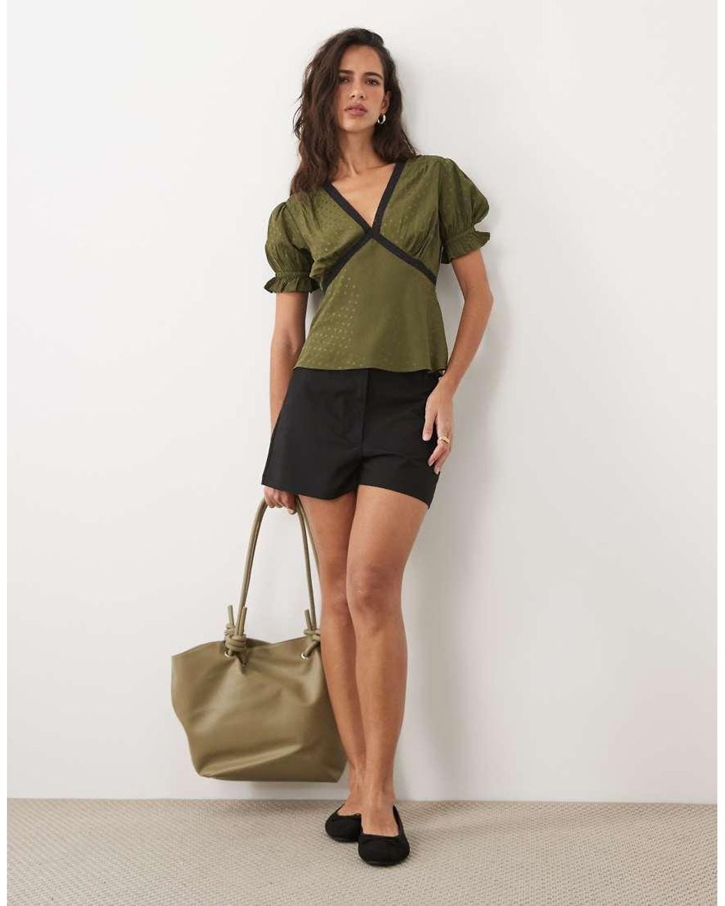 Wednesday's Girl Green Cap Sleeve Satin Top