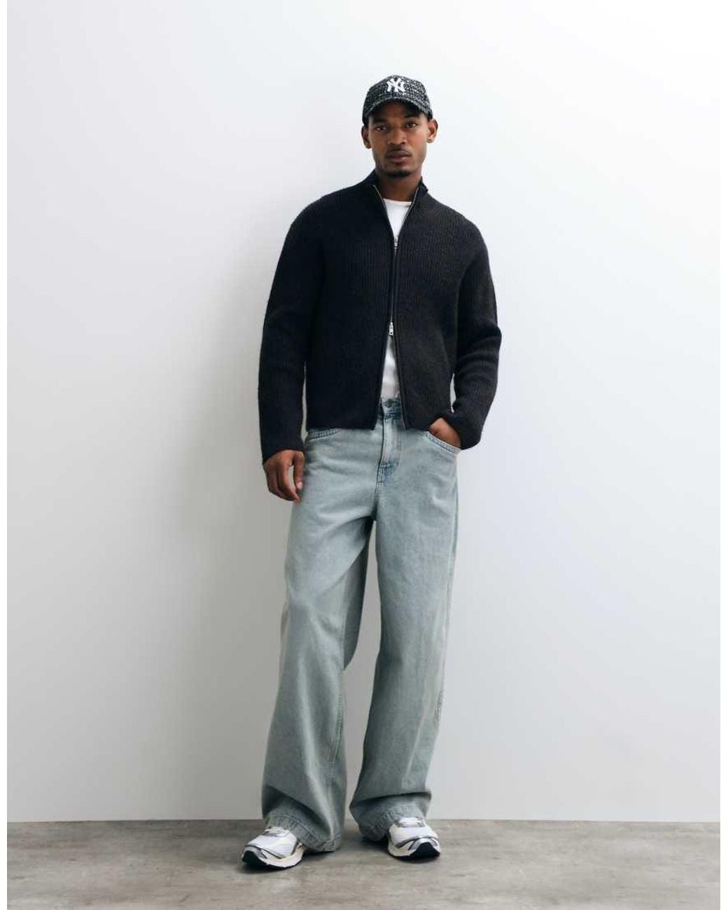 Weekday Blue Wool Blend Zip Cardigan for men