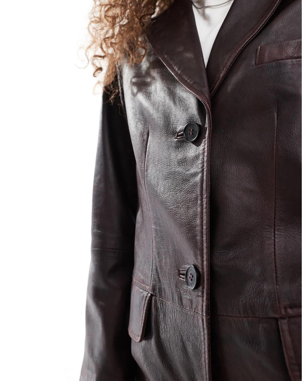 Urbancode Cracked Effect Leather Overcoat in Red | Lyst