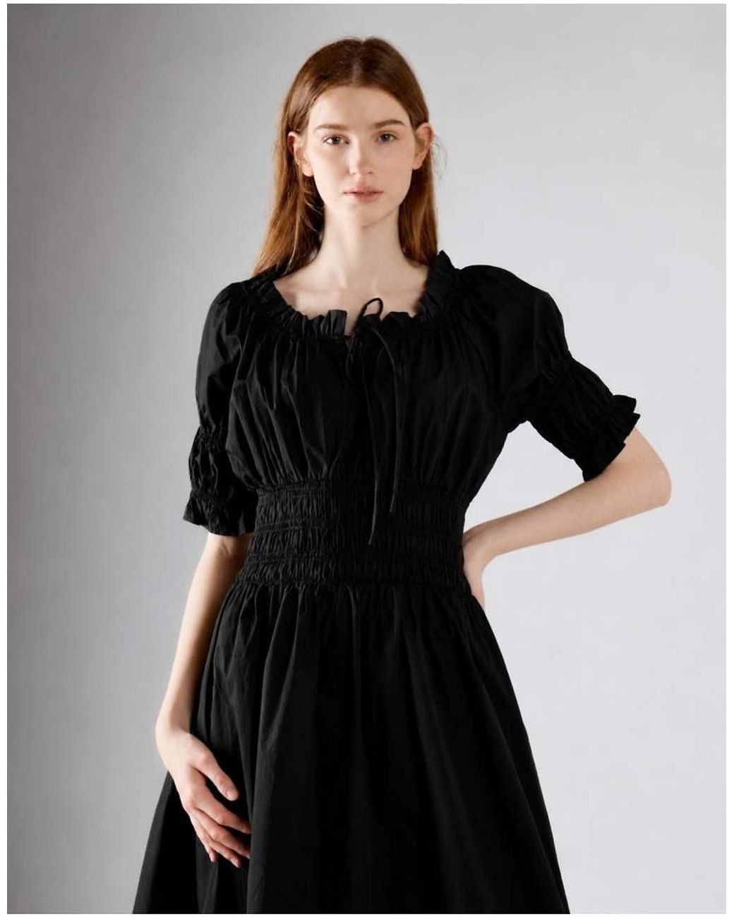 Glamorous Black Ruched Puff Sleeve Midi Dress