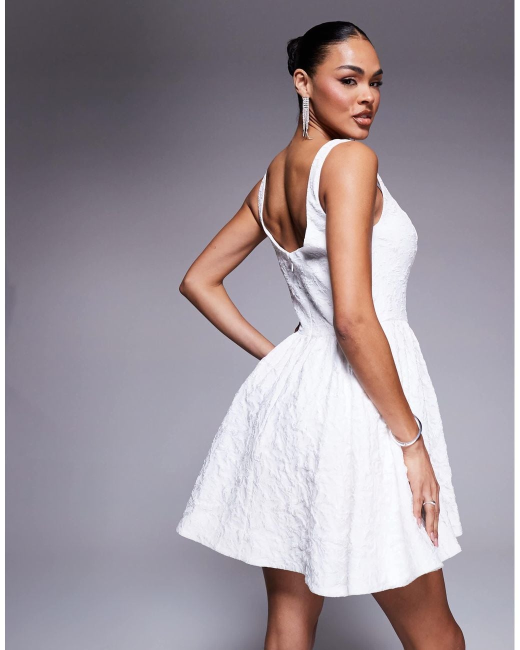 Ever New Robe EVER NEW Bridal Dropped Hem Jacquard Mini Dress in Gray | Lyst