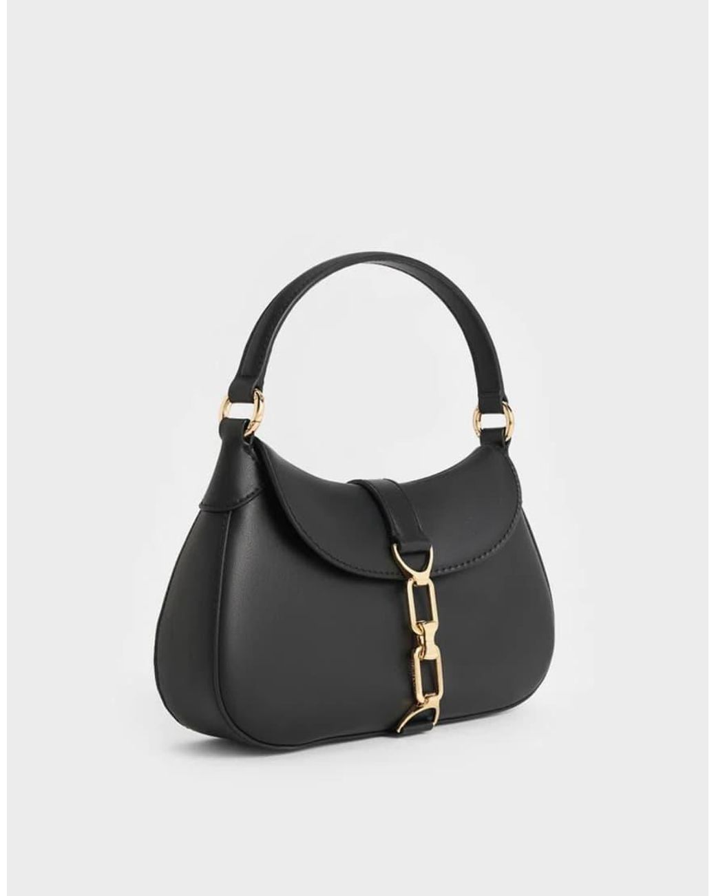 Charles & Keith Black Agatha Chain-Accent Bag