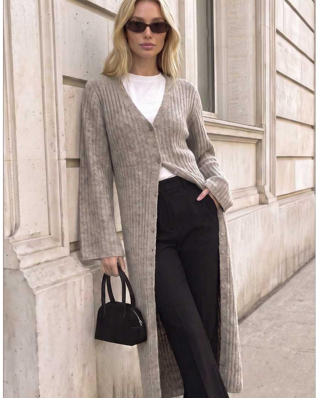 NA-KD Gray Knitted Wool Blend Cardigan Maxi Dress