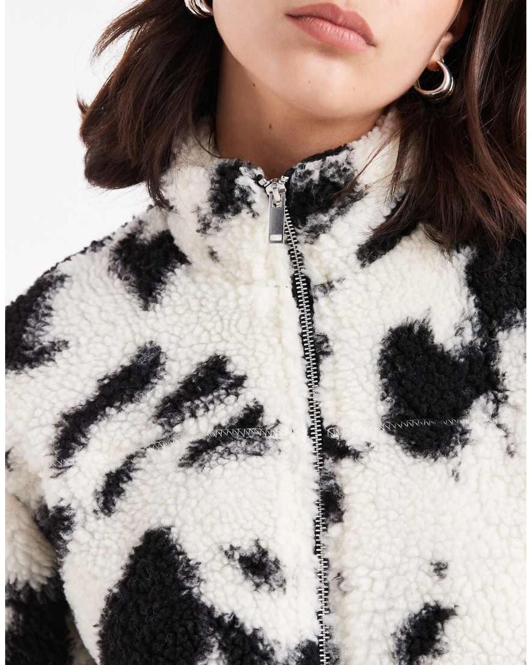 New Look White Abstract Print Borg Jacket