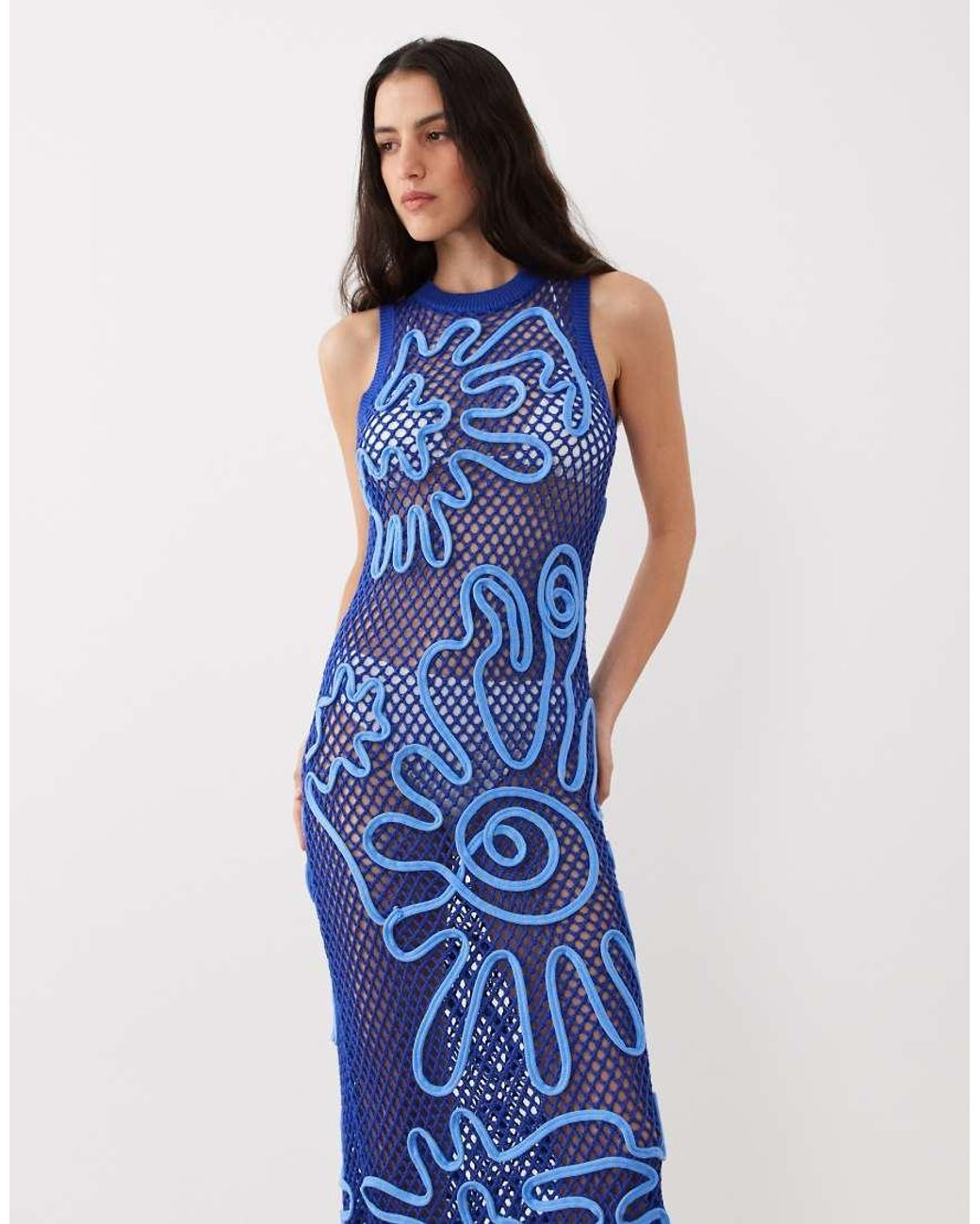 ASOS Blue Open Stitch Cornelli Pattern Maxi Dress