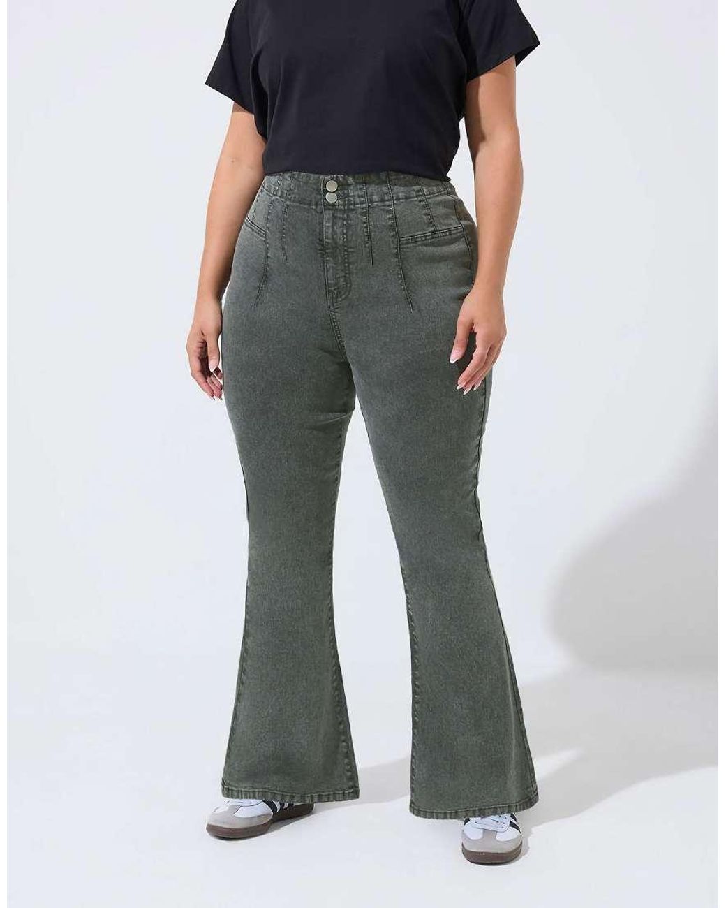 Yours Clothing Gray Seam Detail Flared Jeans