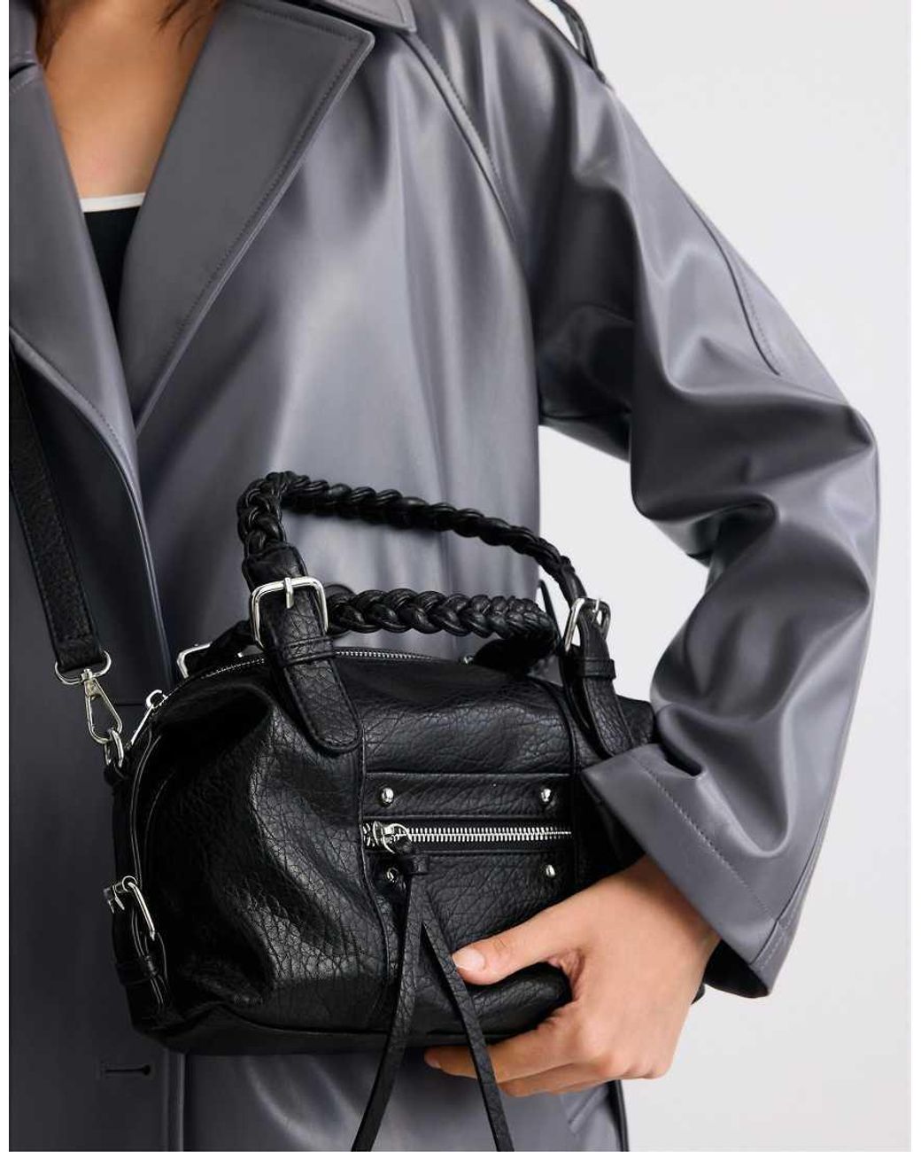 Stradivarius Black Braided Handle Bowling Bag