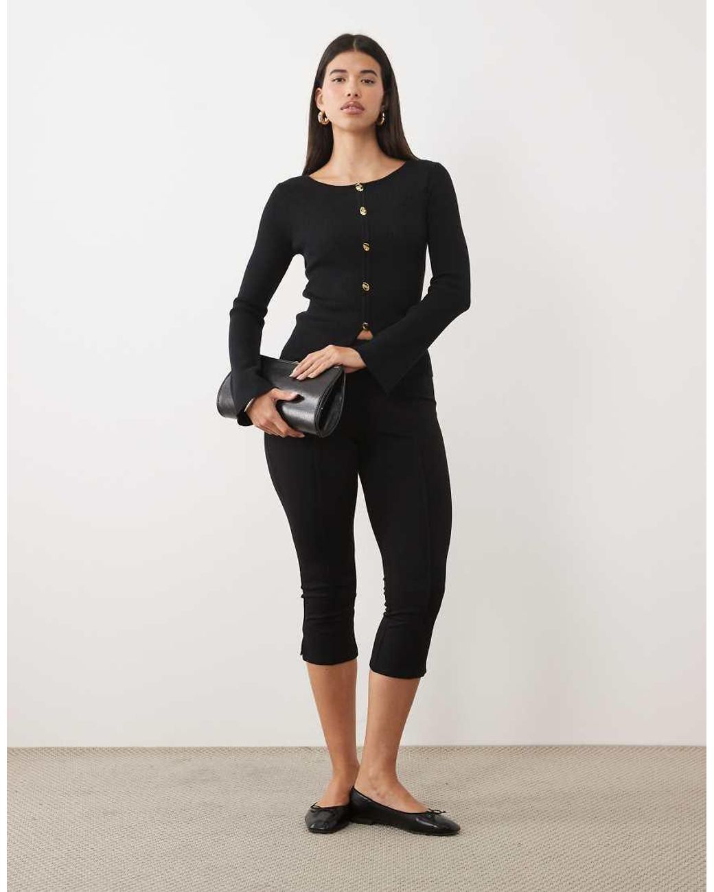 Pretty Lavish Black Fine Knit Button Detail Cardigan