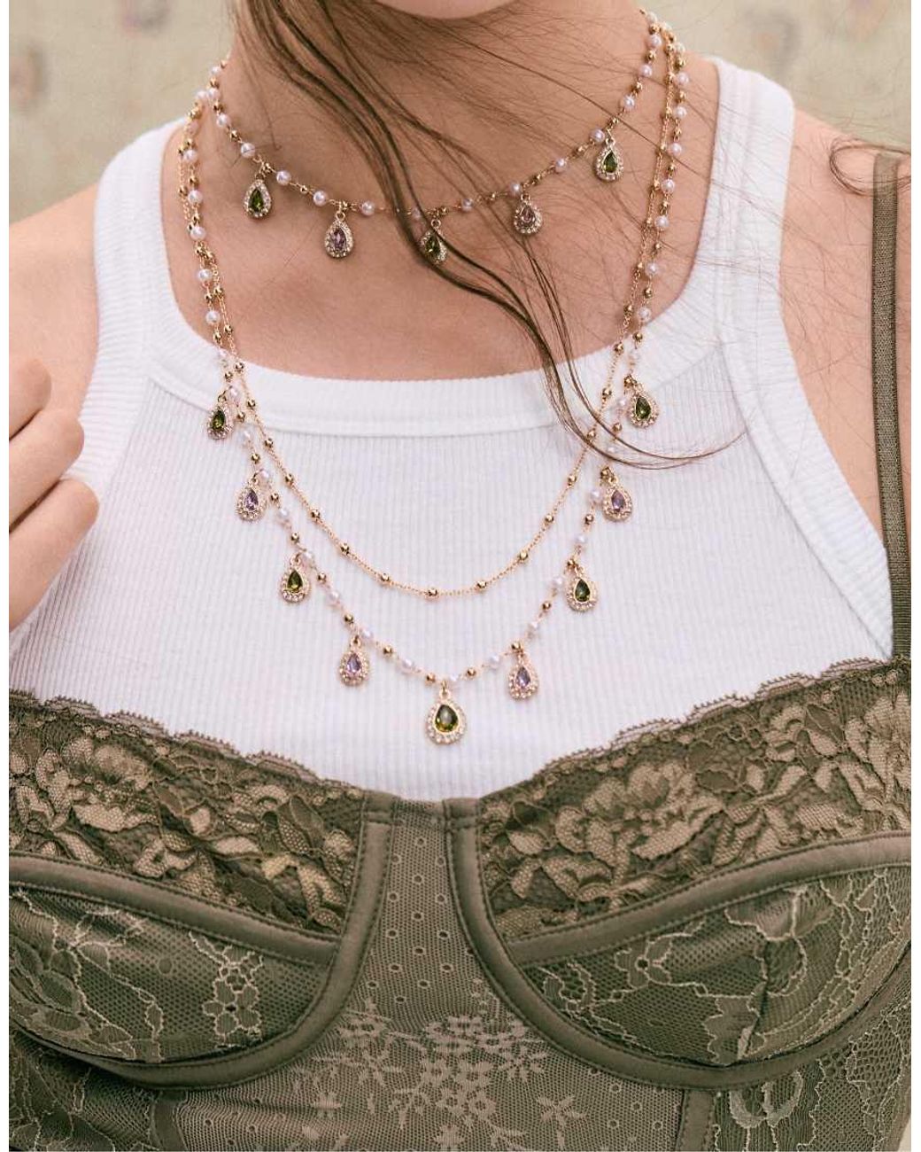 Stradivarius Yellow Long Multi-Charm Necklace