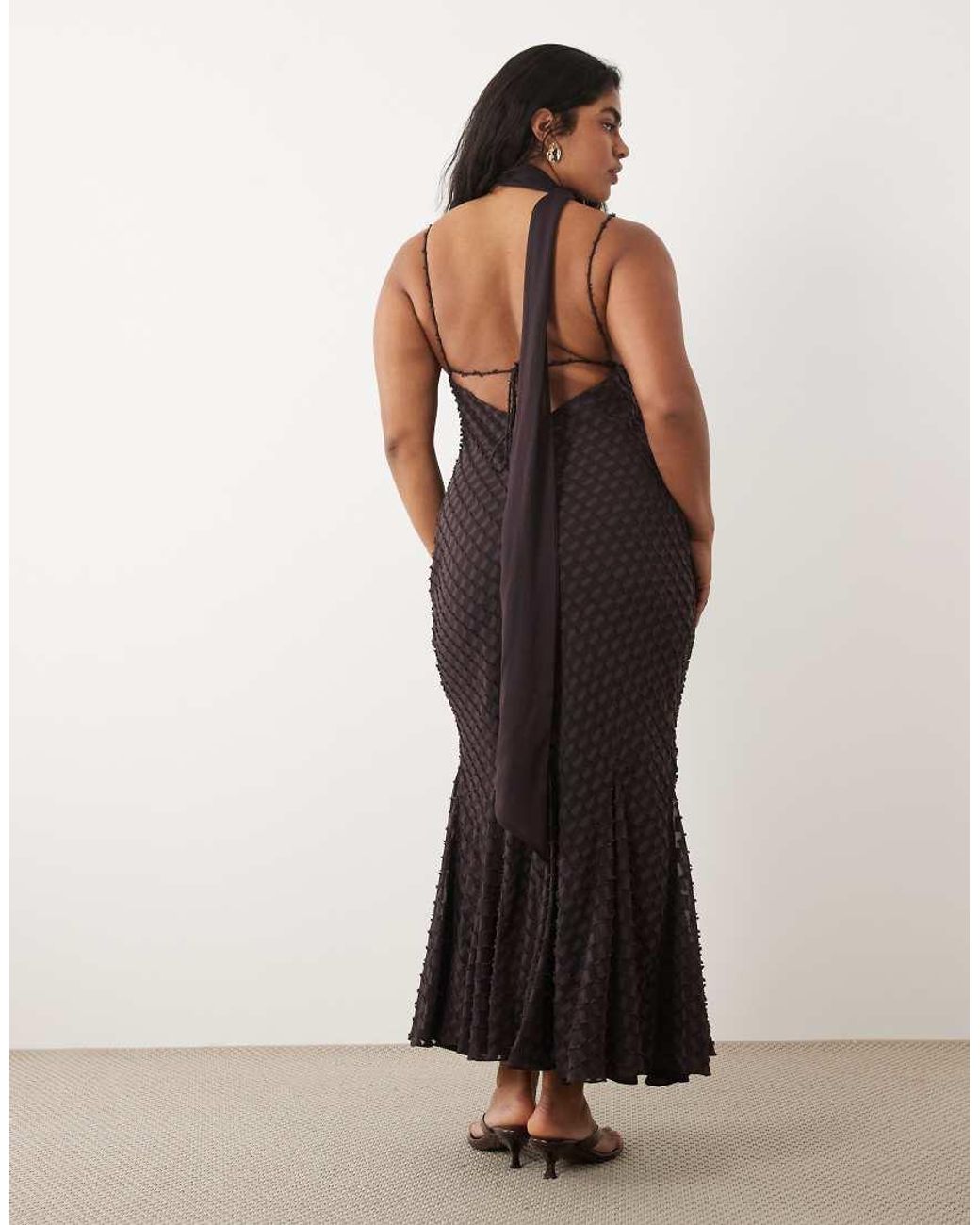 ASOS Black Asos Design Curve Bias Plunge Cami Maxi Dress With Full Godets And Scarf Detail