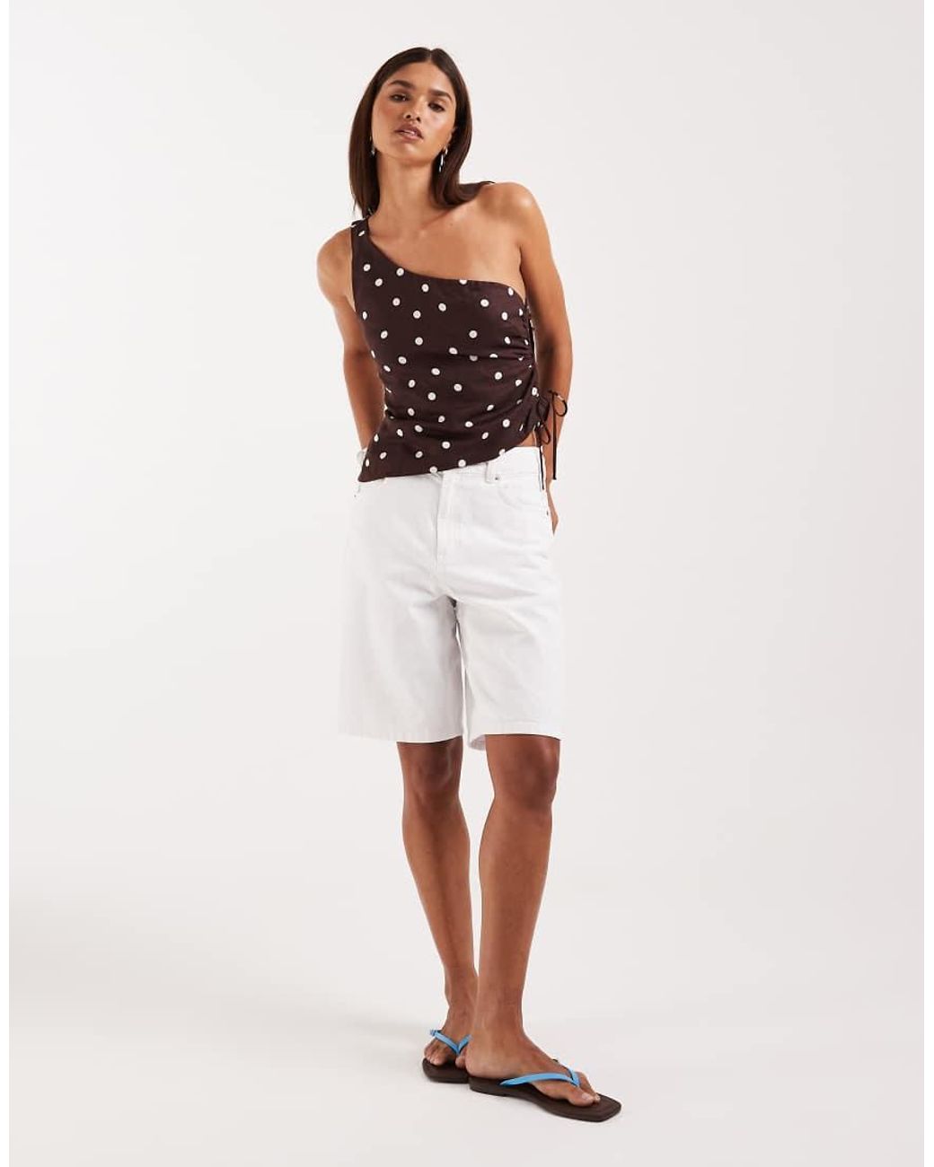 Cotton On White Linen Asymmetric Shoulder Top