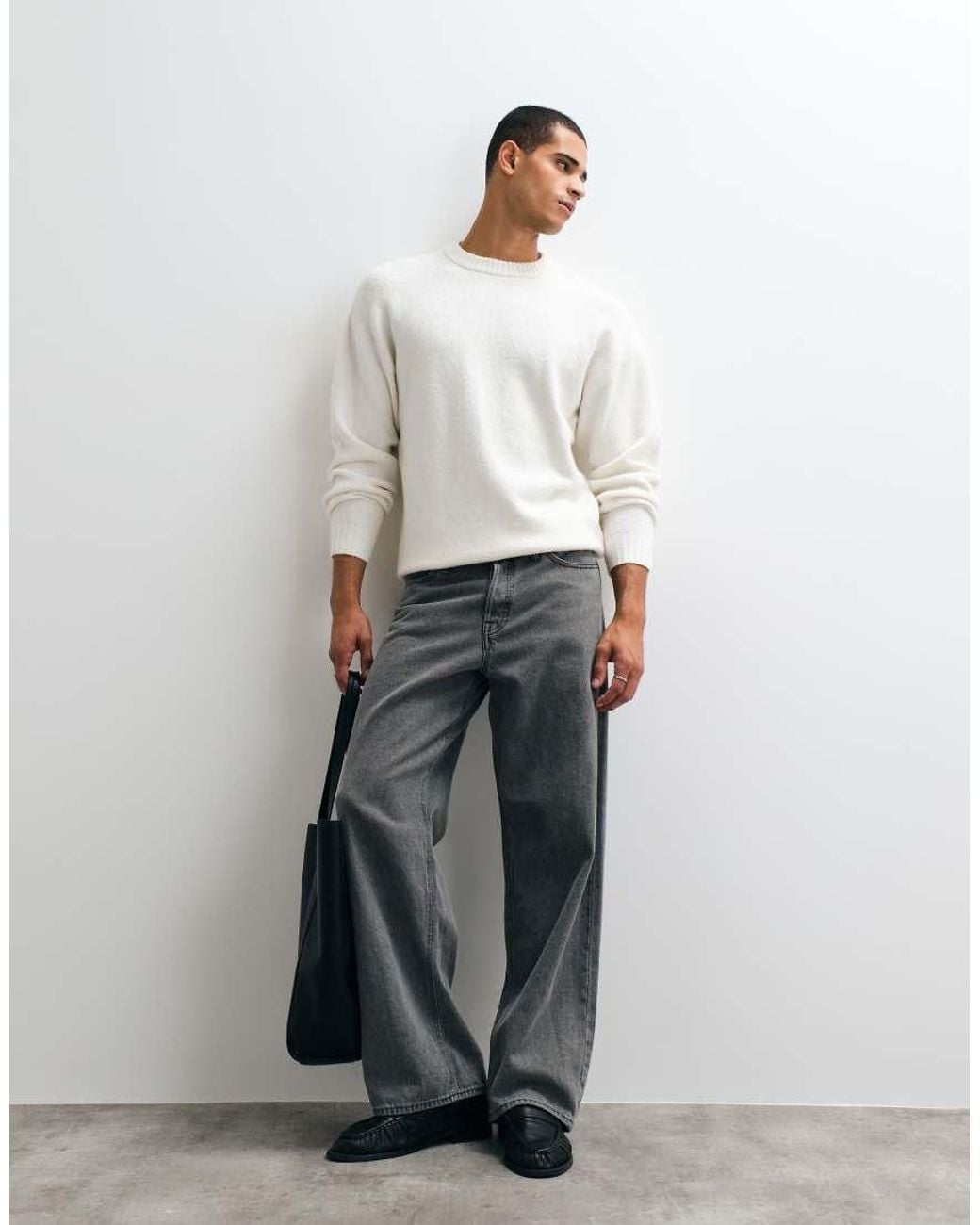 Jack & Jones White Oversized Fluffy Jumper for men