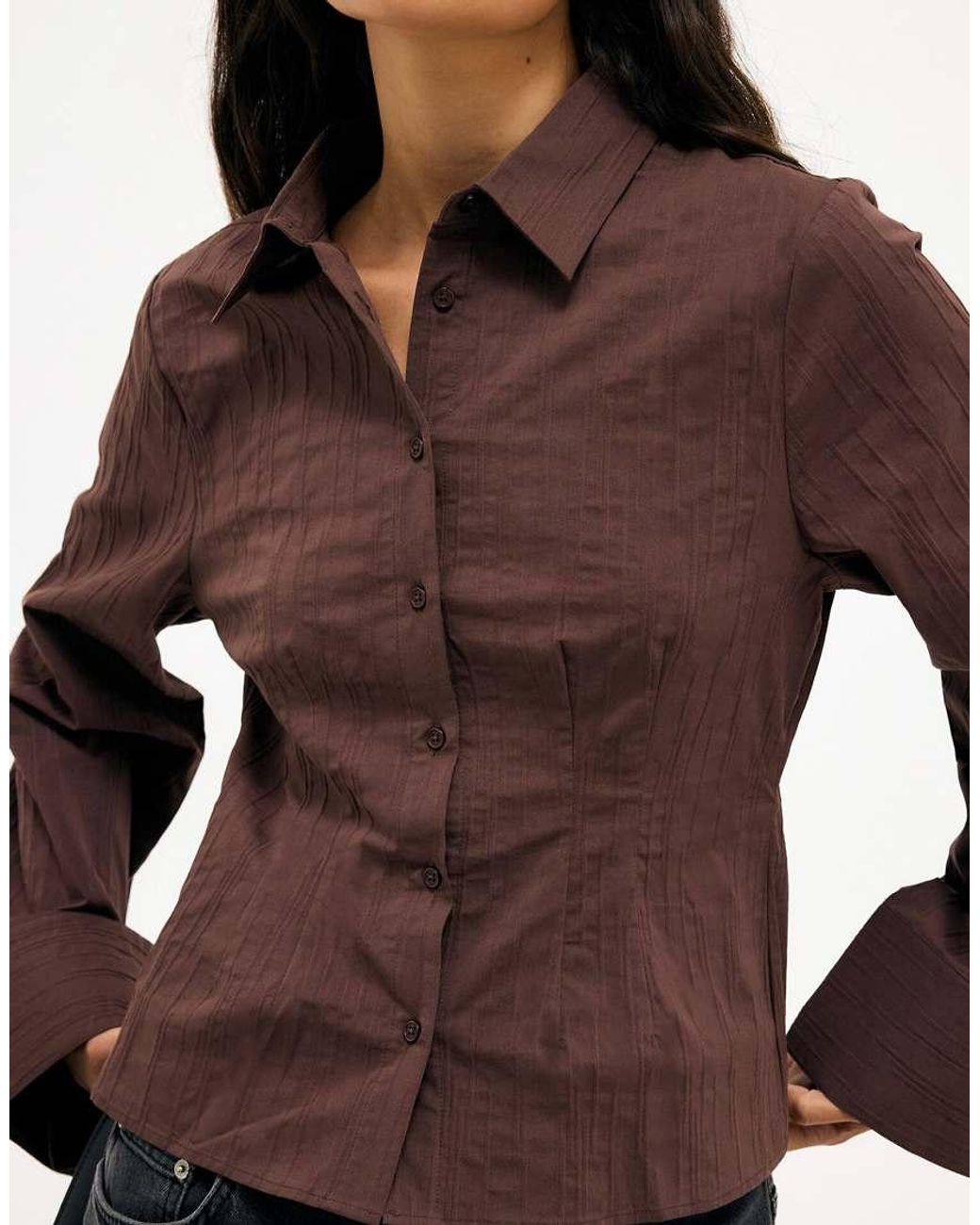 NA-KD Brown Fitted Wide Cuff Shirt
