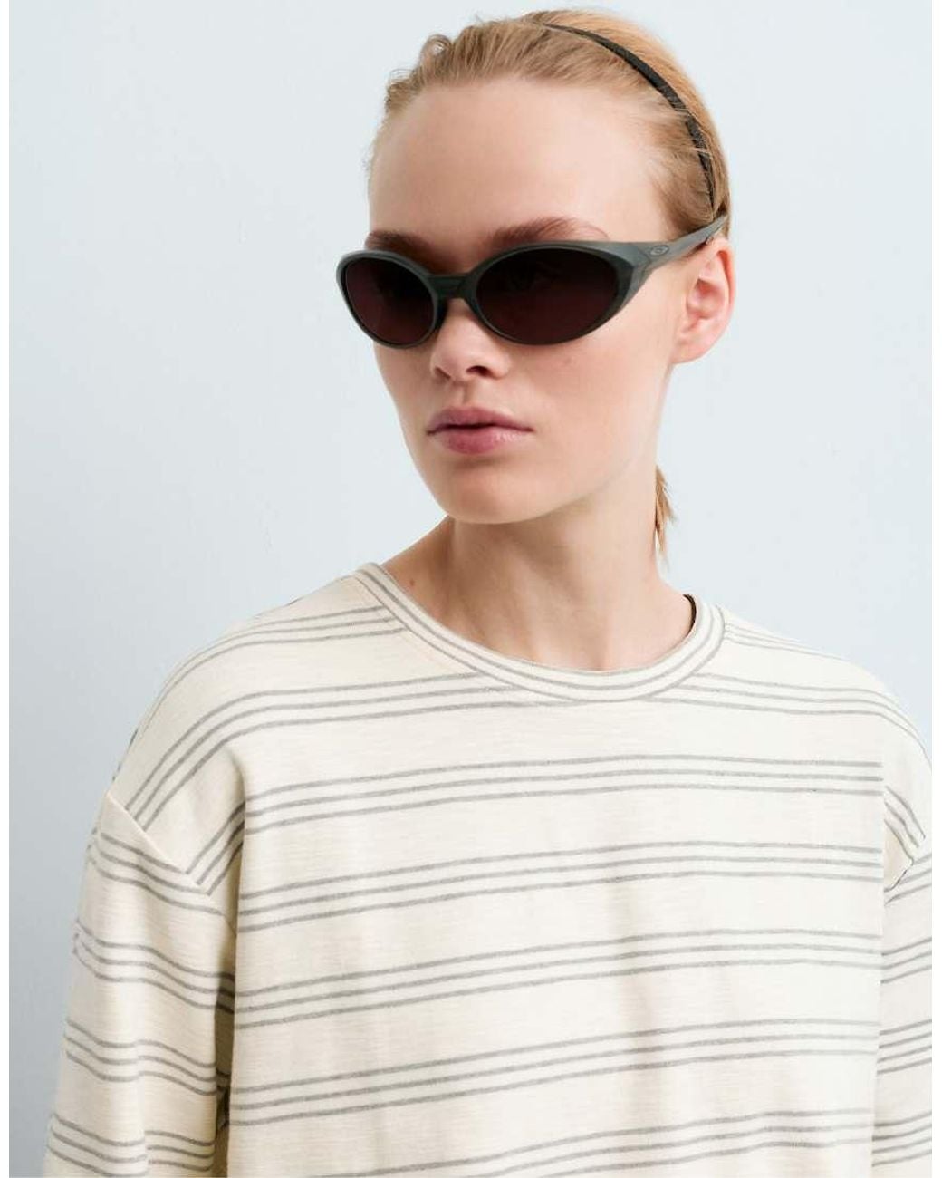 Oysho White Rustic Striped Relaxed Long-Sleeved T-Shirt