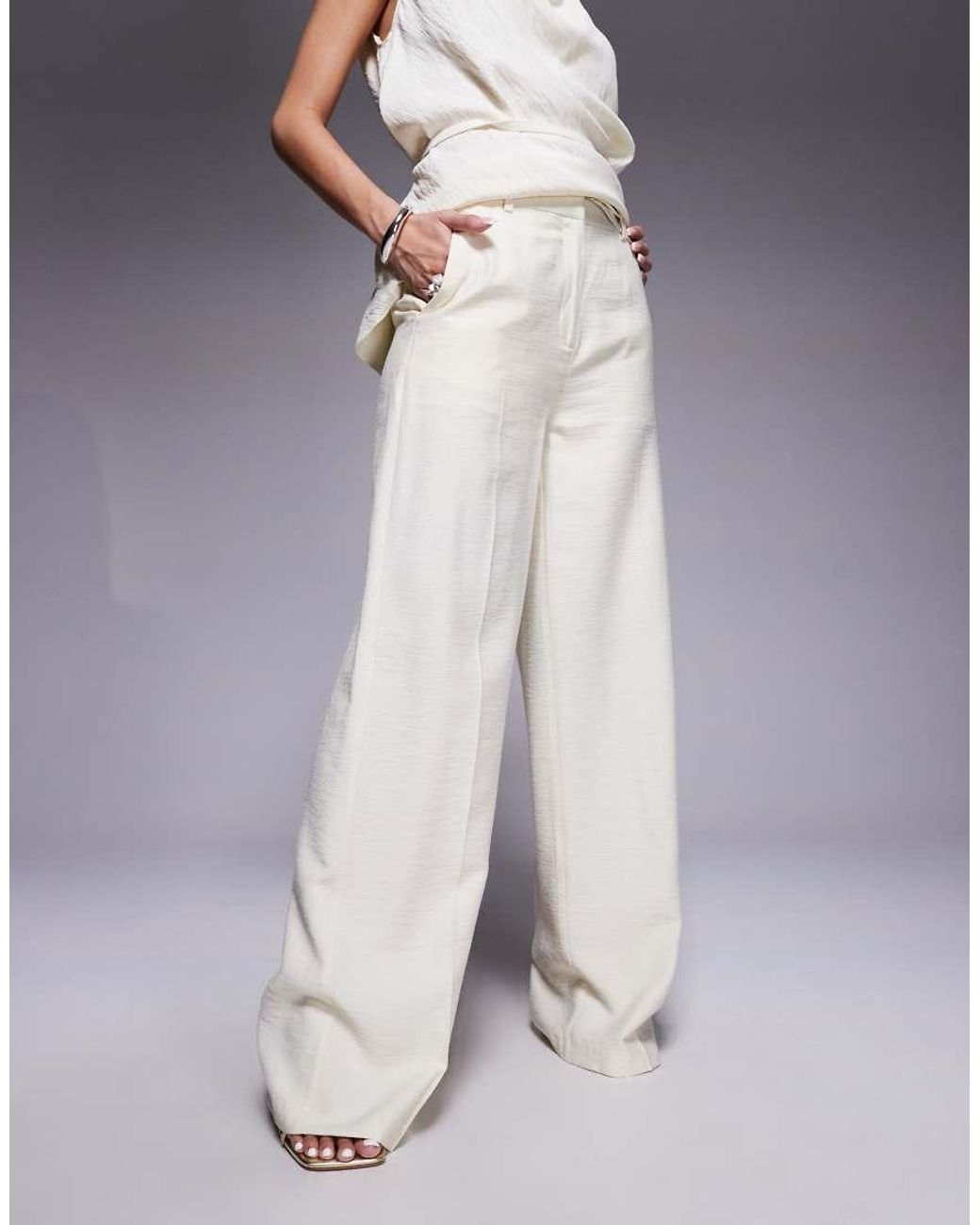 ASOS Natural Tailored Textured Belted Pants
