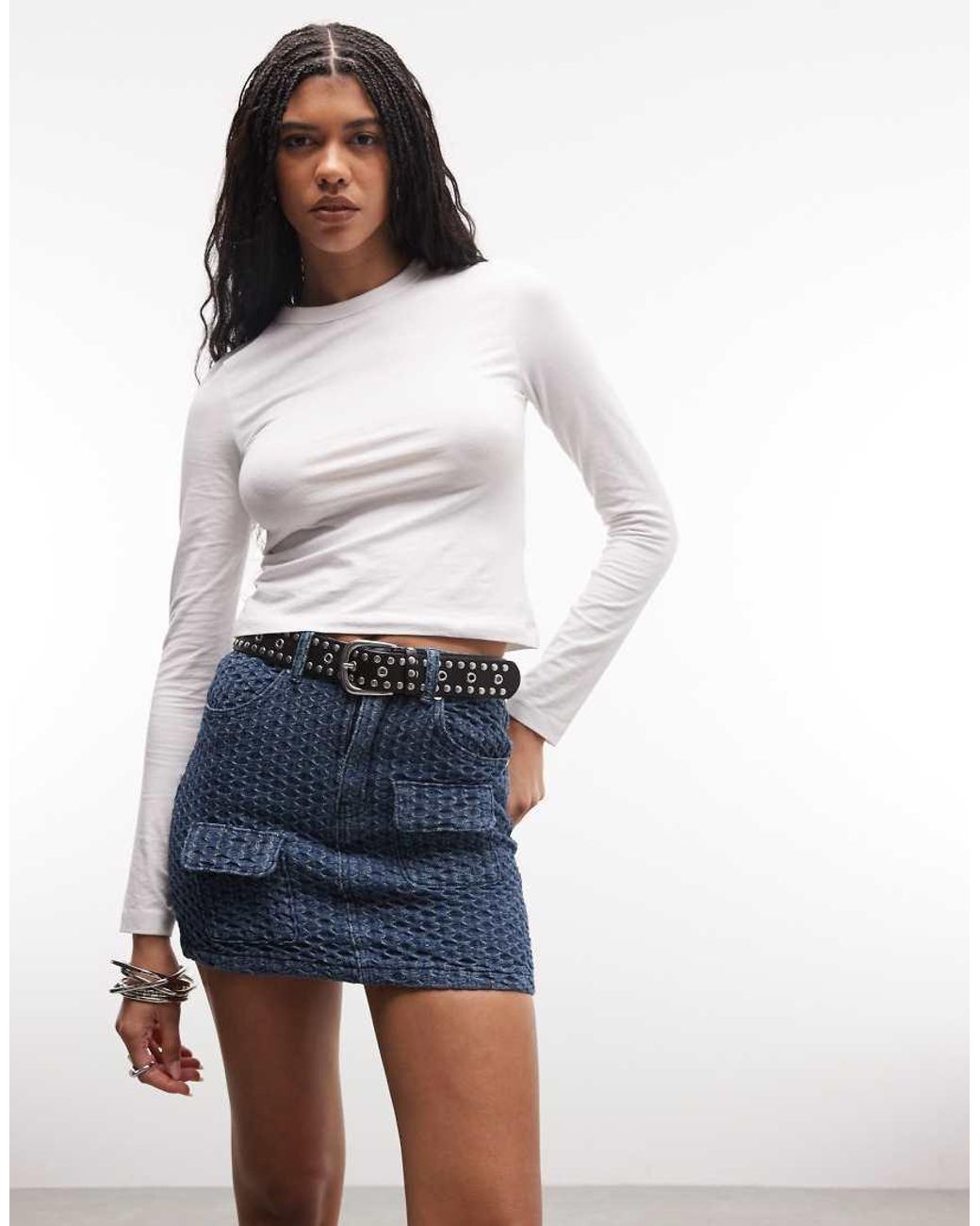 Liquor N Poker Blue Utility Denim Mini Skirt
