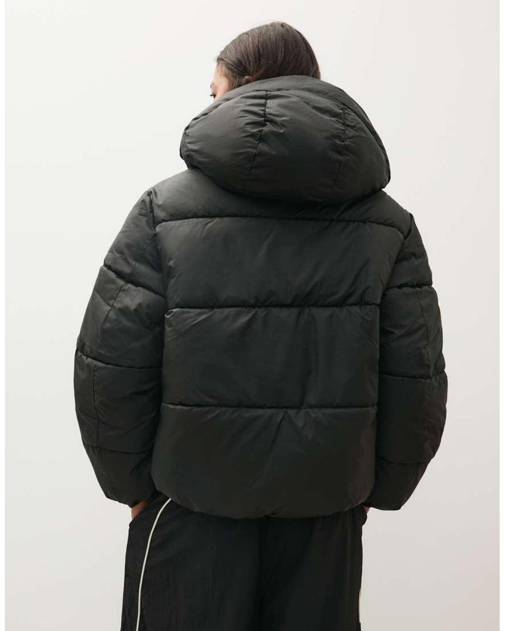 Bershka Black Oversize Hooded Puffer Jacket