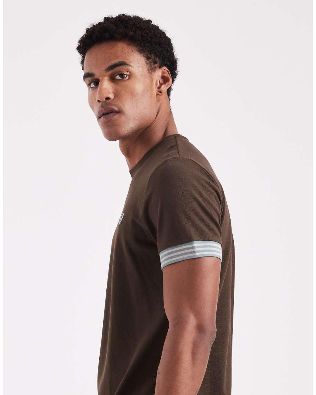 Fred Perry Brown Stripe Cuff T-Shirt for men
