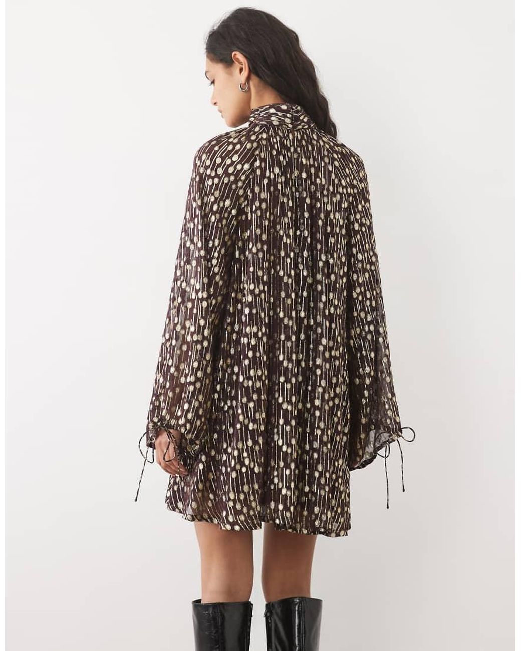 ASOS Brown High Neck Metallic Smock Mini Dress