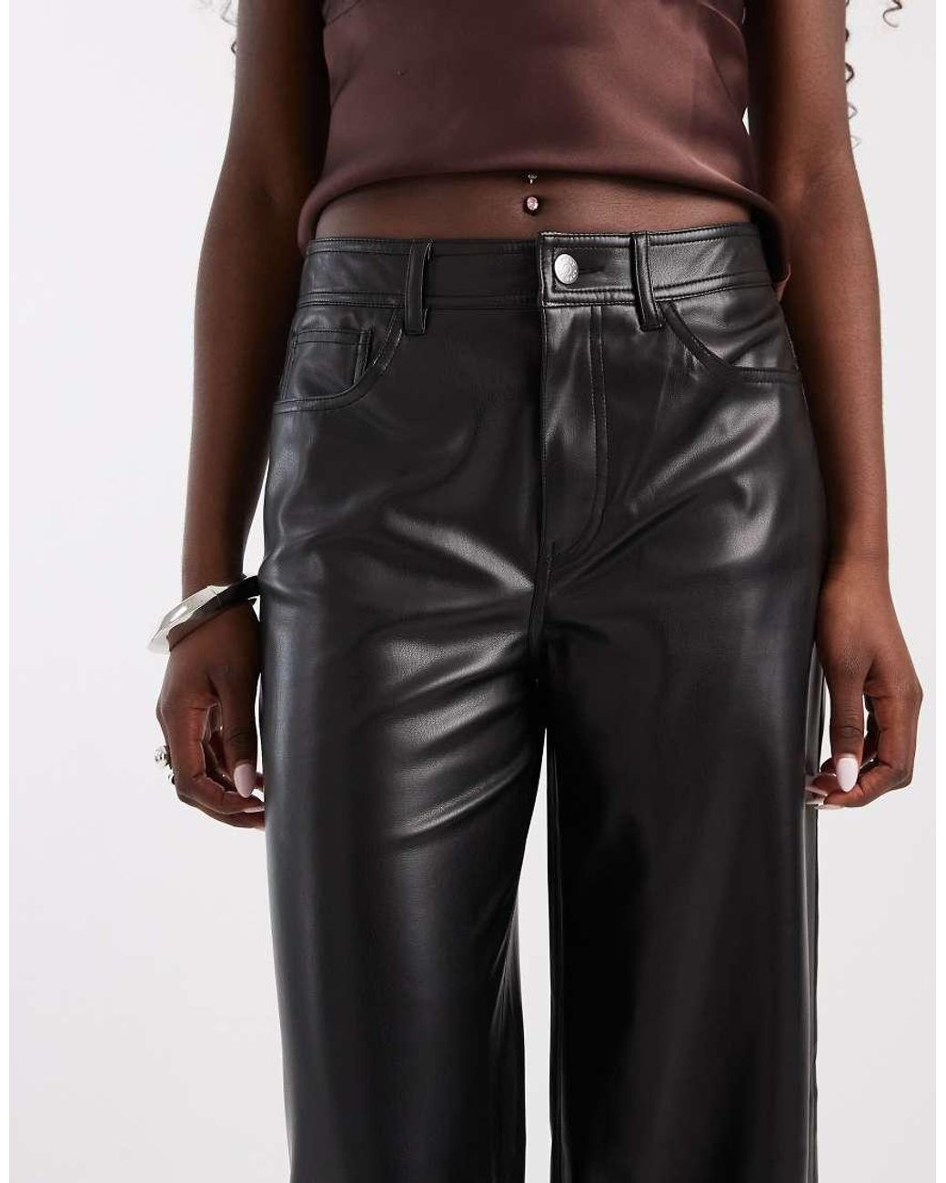 ONLY Black Faux Leather Wide Leg Pants