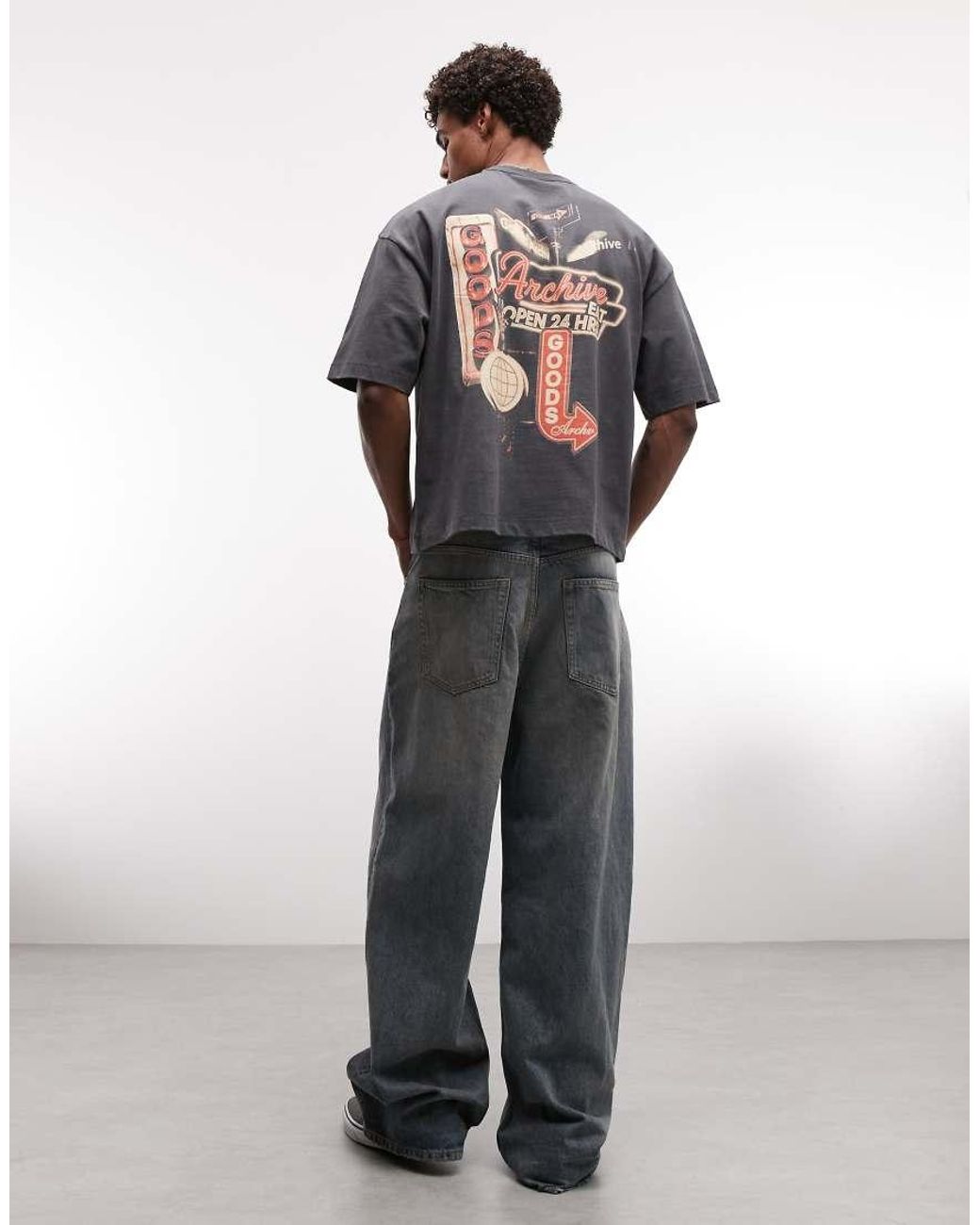 ASOS Gray Boxy Oversized T-shirt With Retro Neon Signs Graphic for men