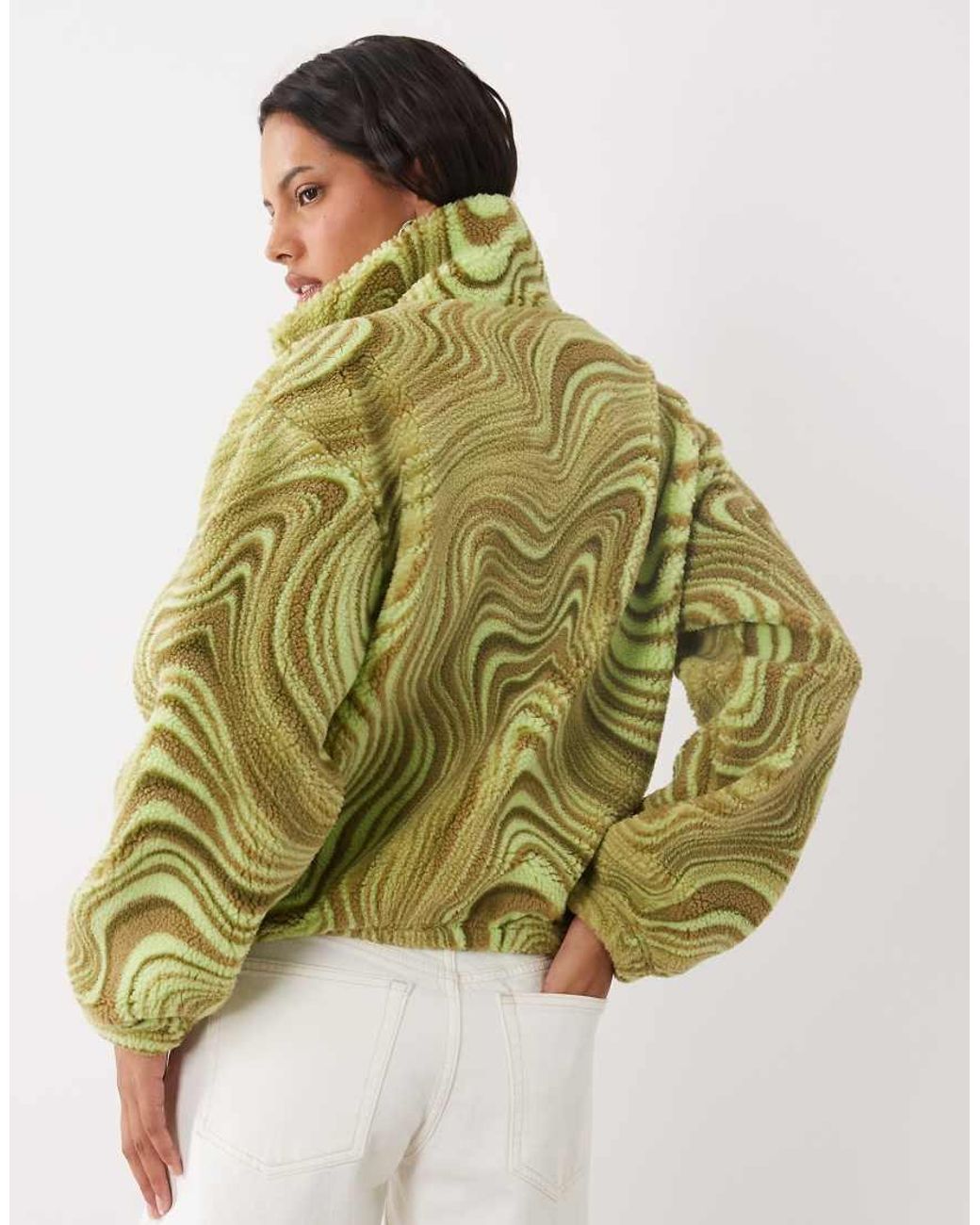 Brave Soul Green Zip Up Fleece With Swirl Print