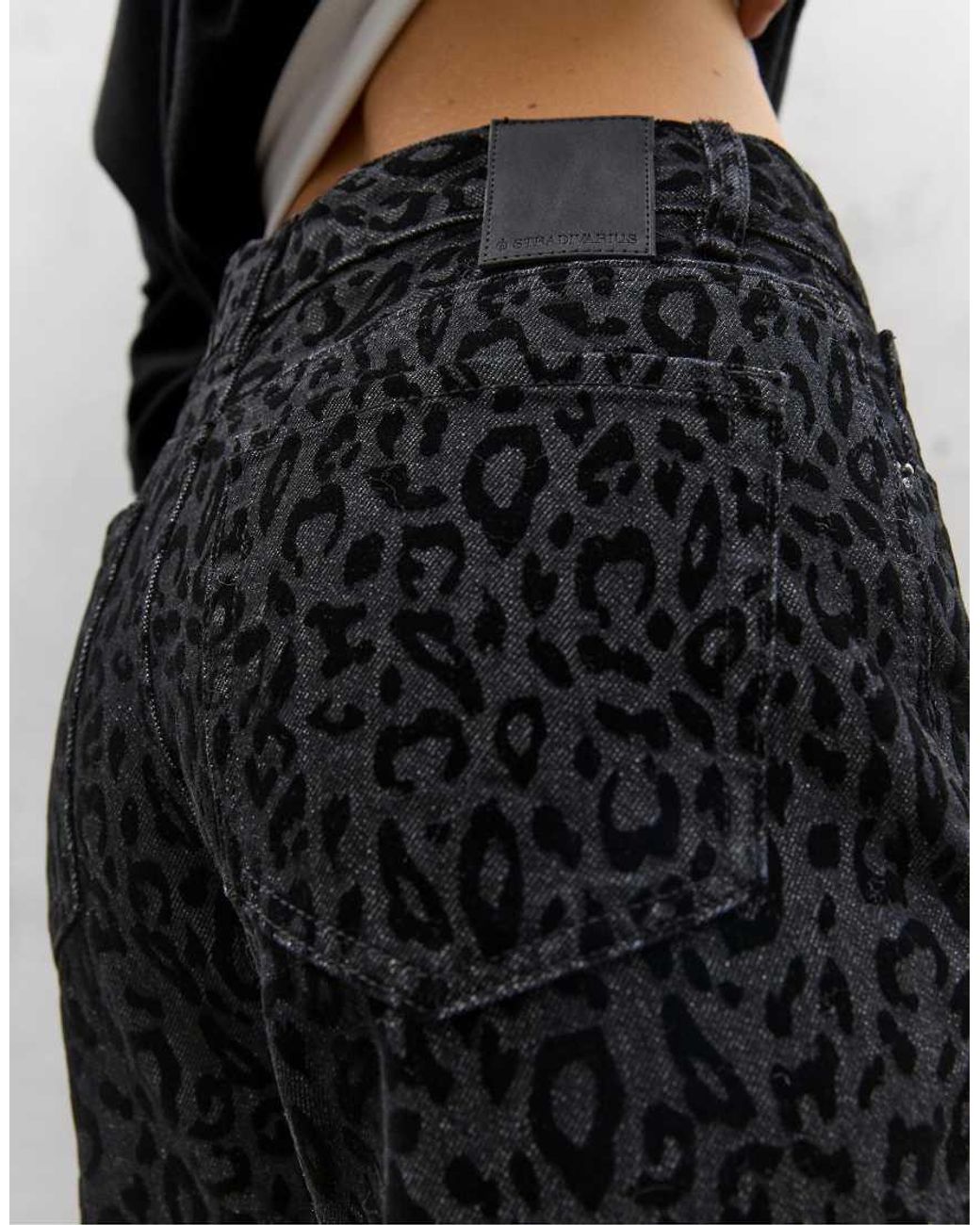 Stradivarius Black Flocked Leopard Print Jeans