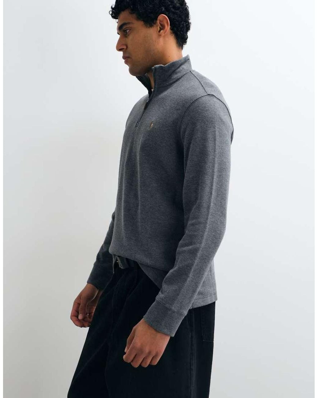 Polo Ralph Lauren Blue Icon Logo Estate Rib Quarter Zip Sweatshirt for men