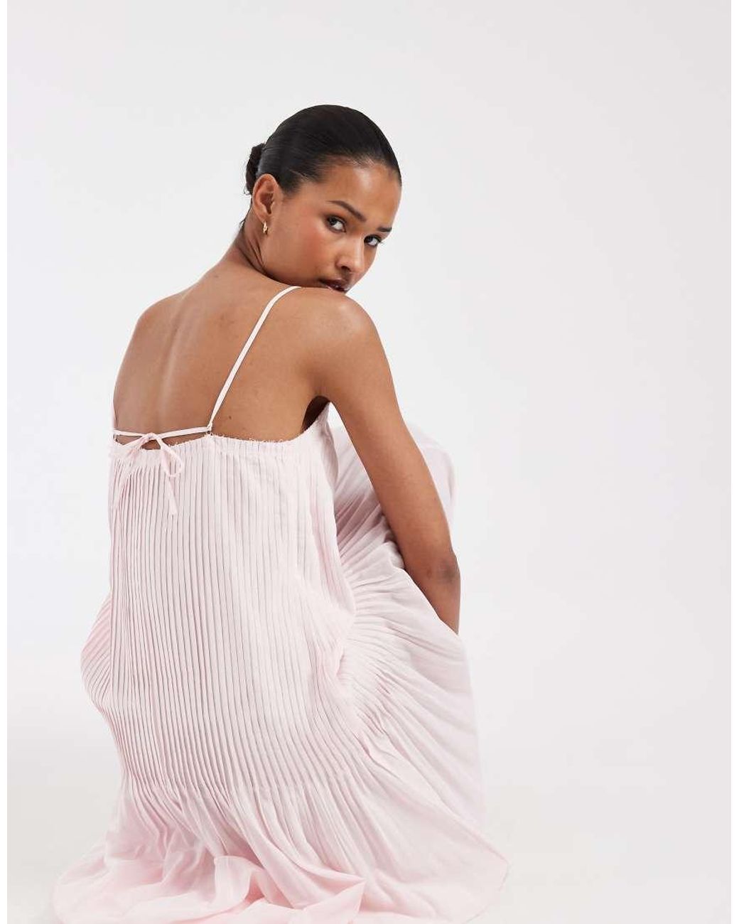 & Other Stories Pink Drop Waist Maxi Dress With Pleated Skirt