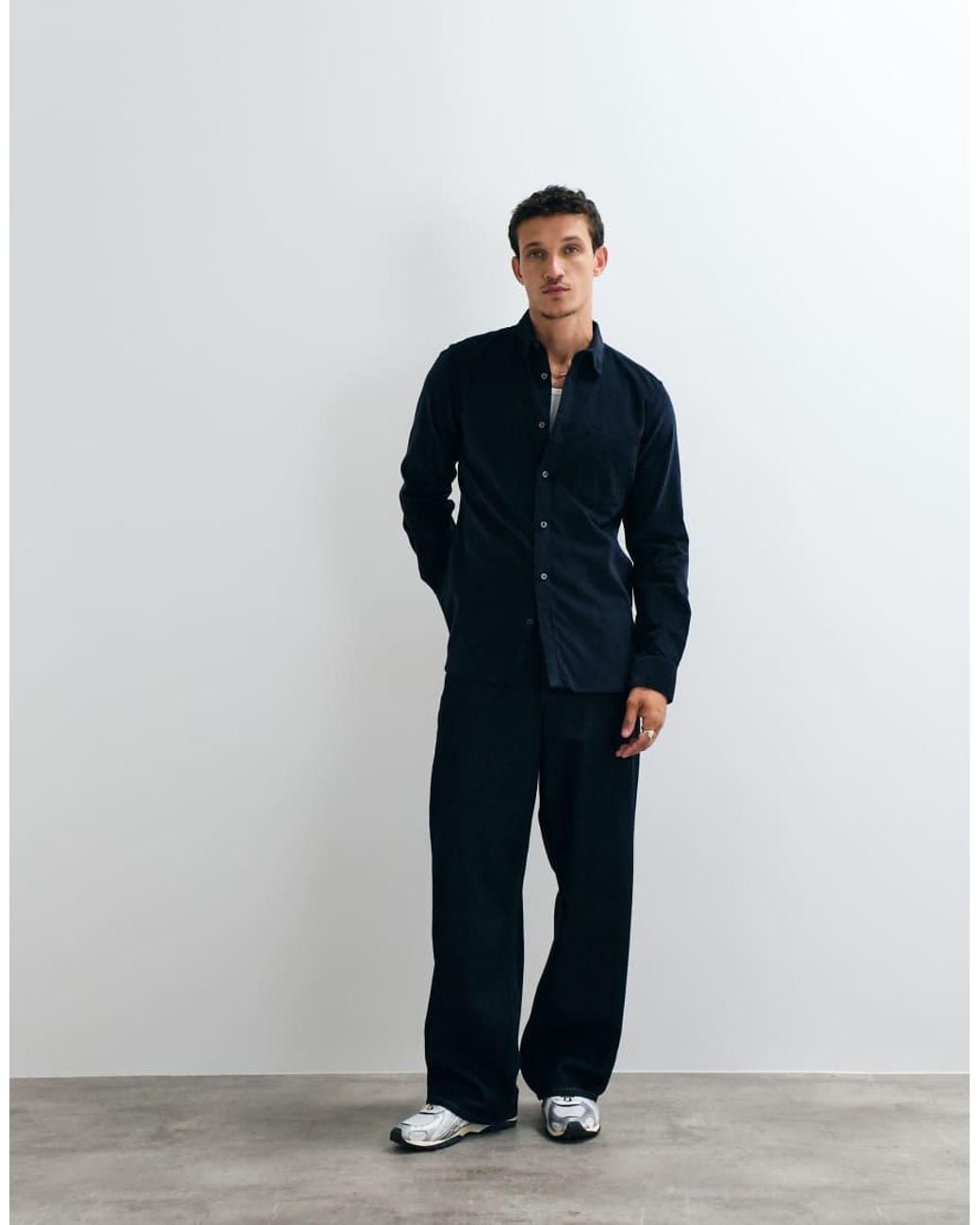 French Connection Blue Long Sleeve Cord Shirt for men