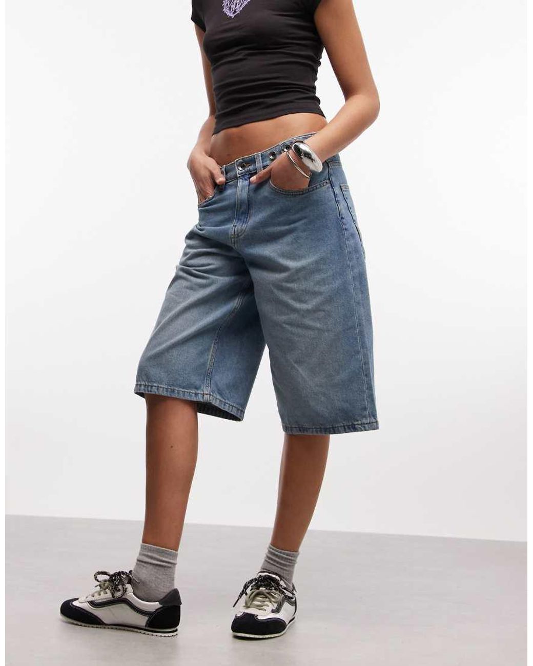 Vans Blue Cinched Check 5 Baggy Short Shorts Medium
