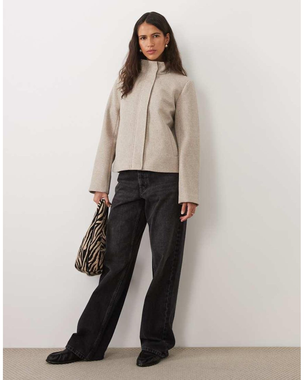 Vila Natural Funnel Neck Short Wool-look Jacket
