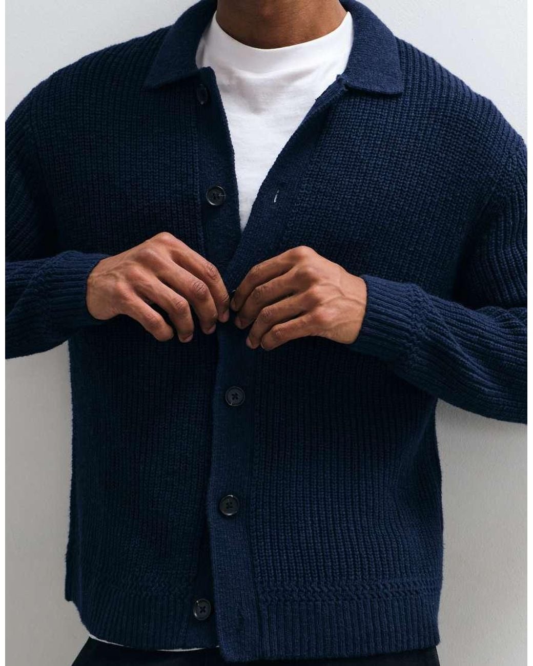Abercrombie & Fitch Blue Knitted Button Front Cardigan With Collar for men