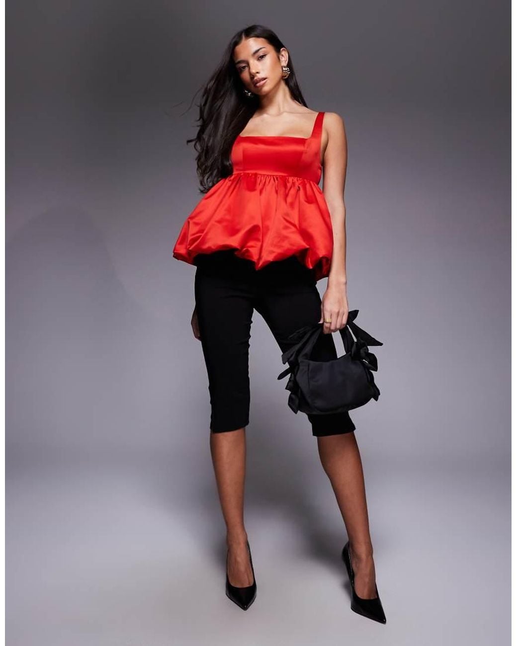 ASOS Red Satin Bubble Peplum Cami Top