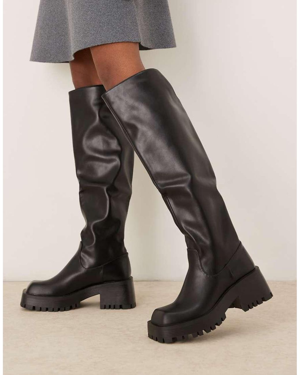 Raid Wide Fit Black Maureen Knee Boots With Buckle Detailing