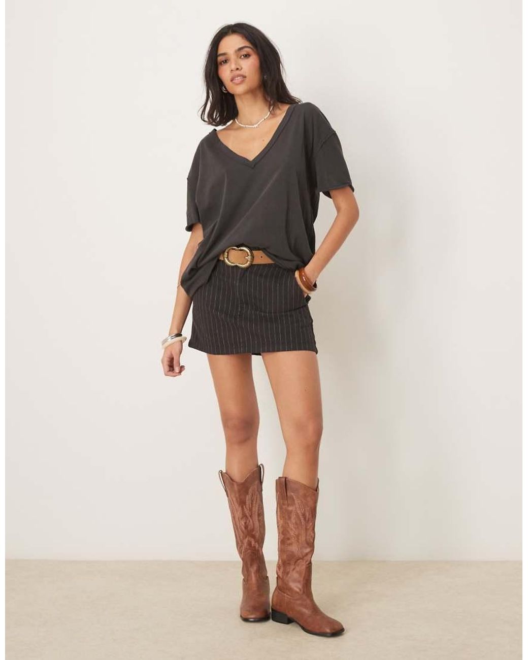 Free People Black Nina V-neck Oversized T-shirt