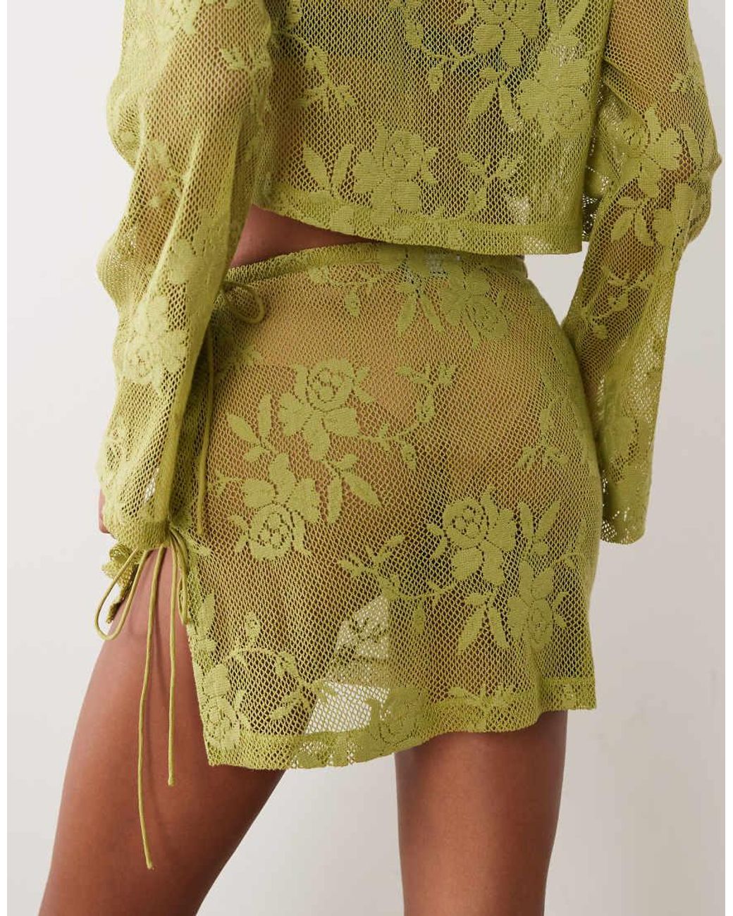 ASOS Green Sheer Crochet Lace Tie Side Beach Mini Co-ord Skirt