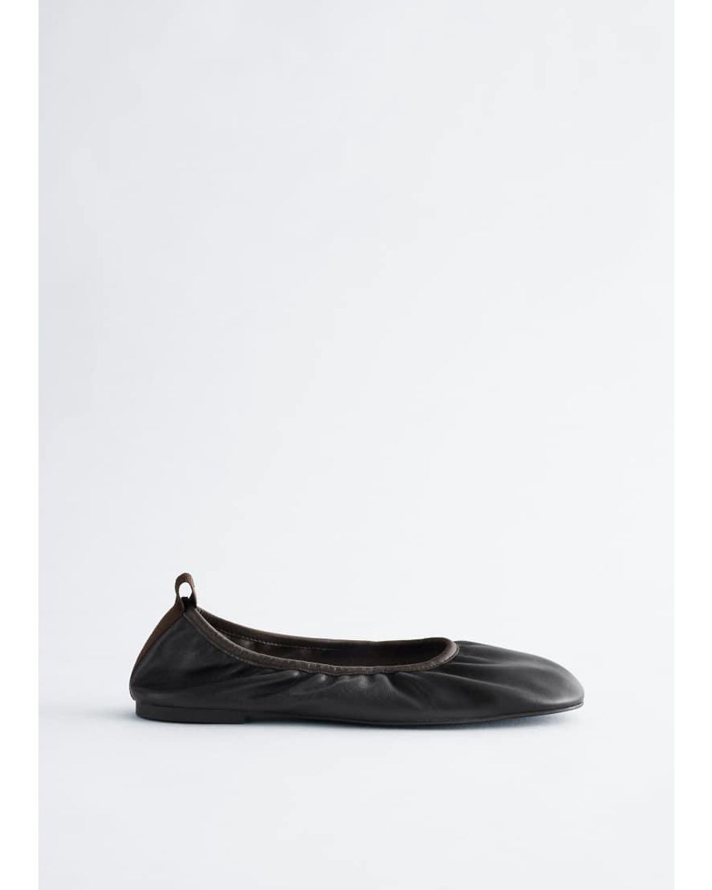 & Other Stories Black Leather Ruched Ballet Flats