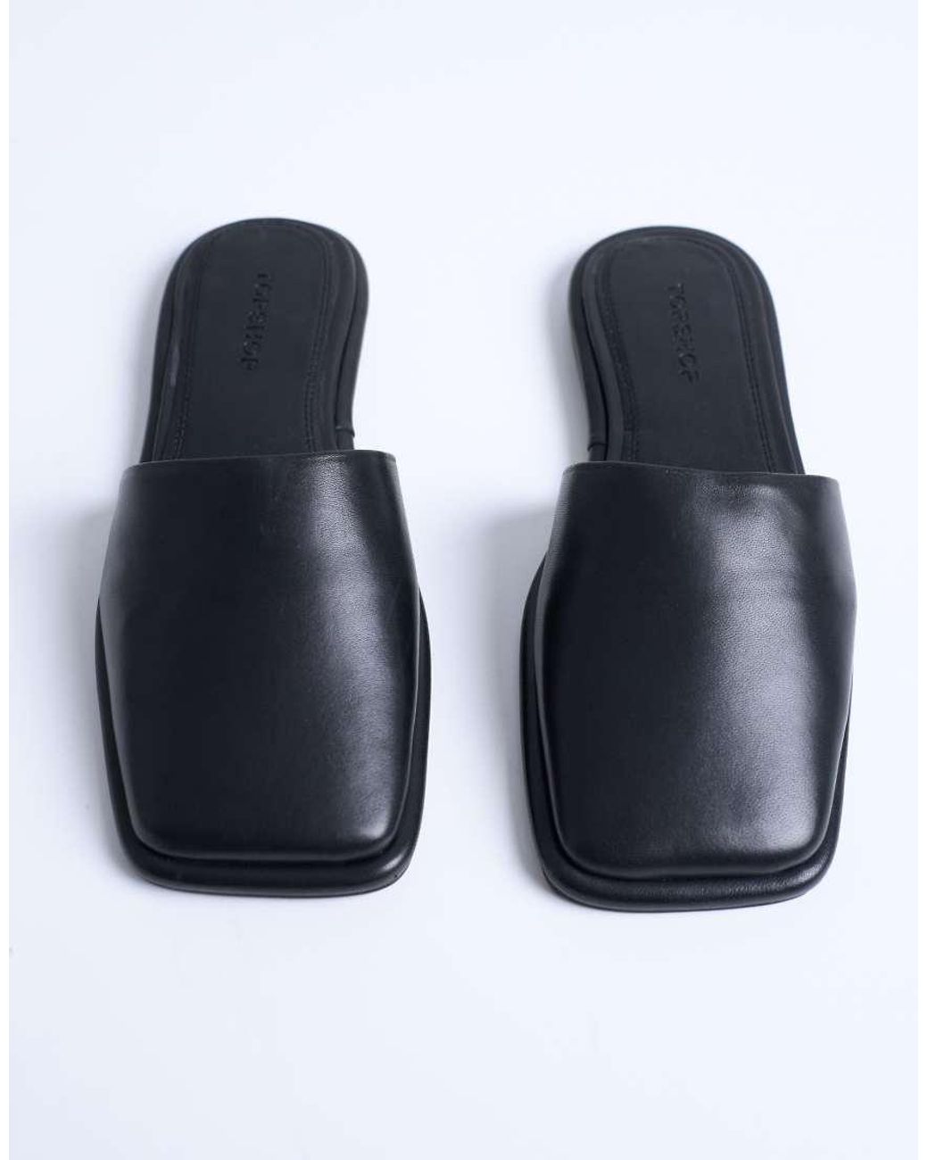 TOPSHOP White Almina Real Leather Square Toe Mules