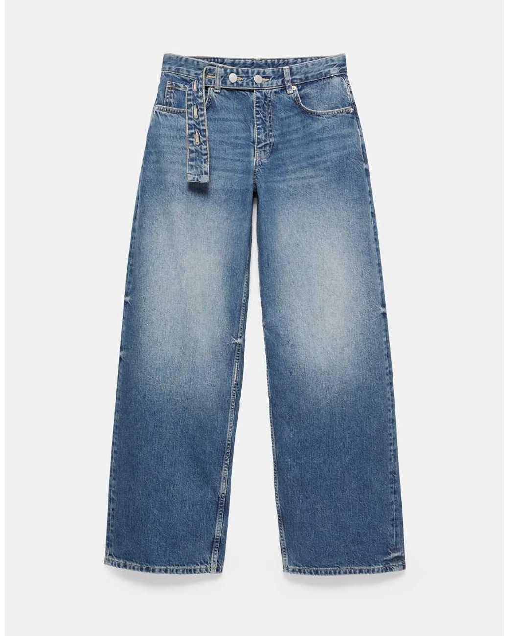 Pull&Bear Blue Relaxed Fit Baggy Jeans With Belt