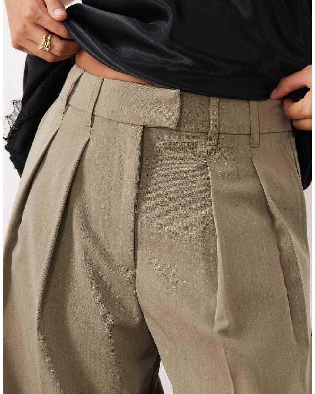 ASOS Green Petite Tailored Wide Leg Trousers With Pleat Detail