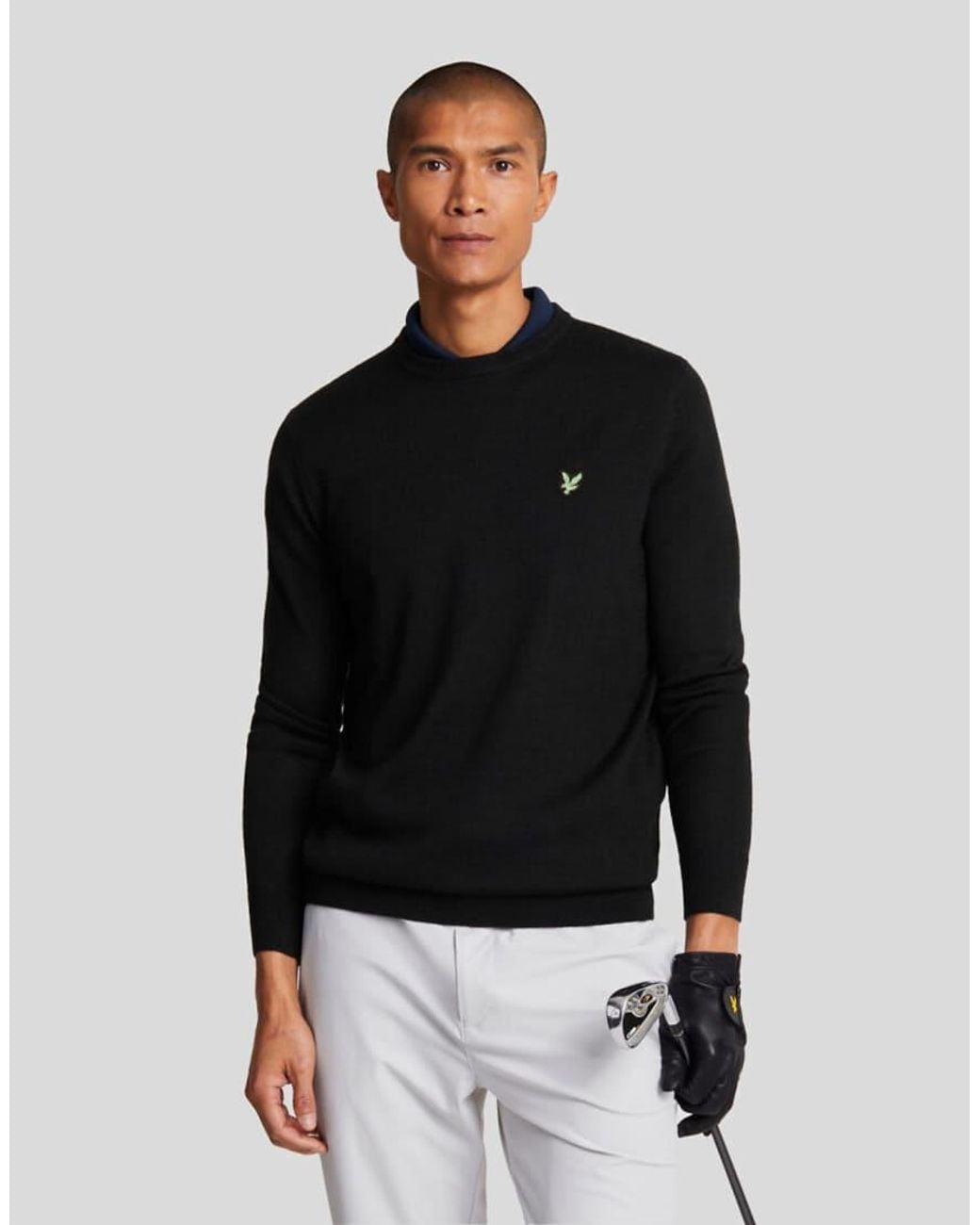Lyle & Scott Black Mid Knits Golf Polyblend Crew Neck Pullover for men
