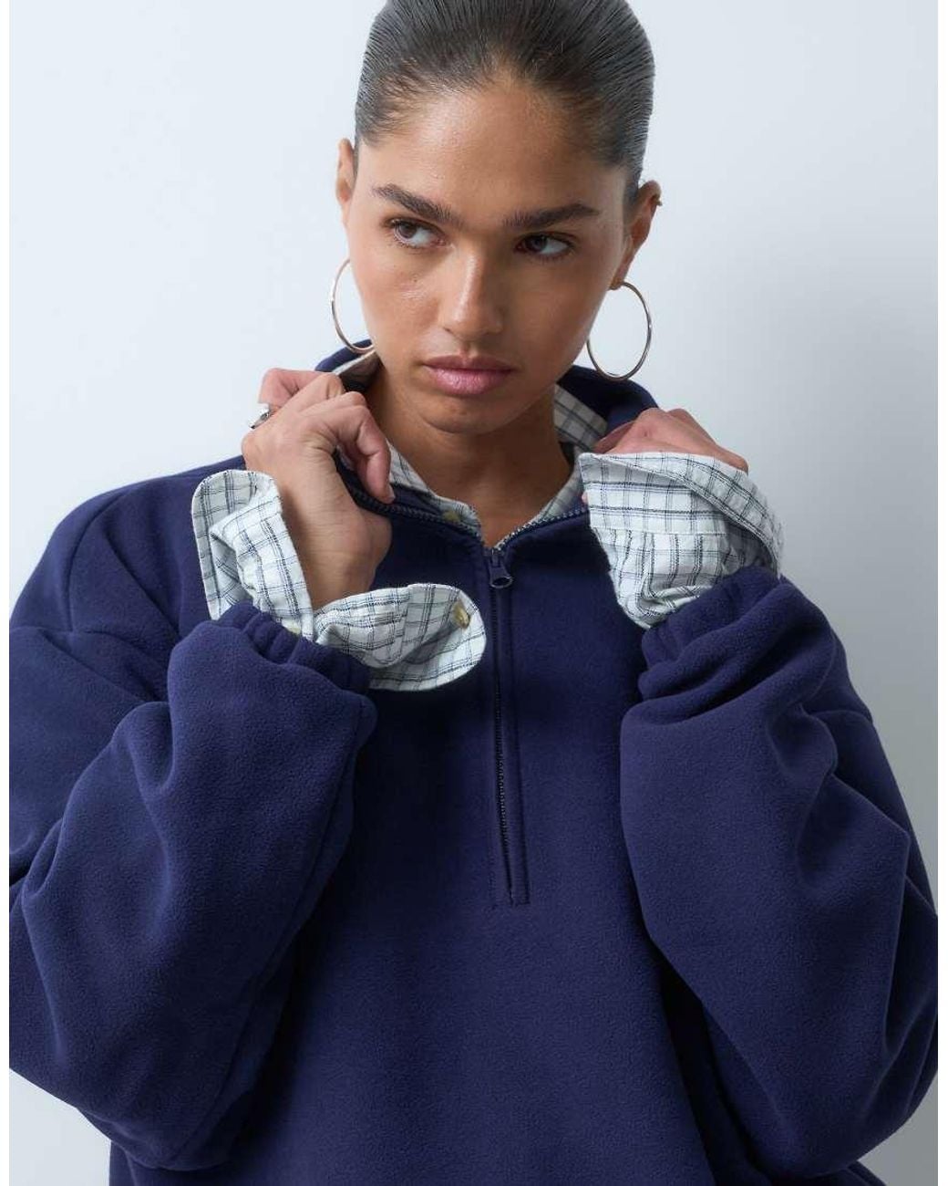 ASOS Blue Funnel Neck Half Zip Pull Over Polar Fleece